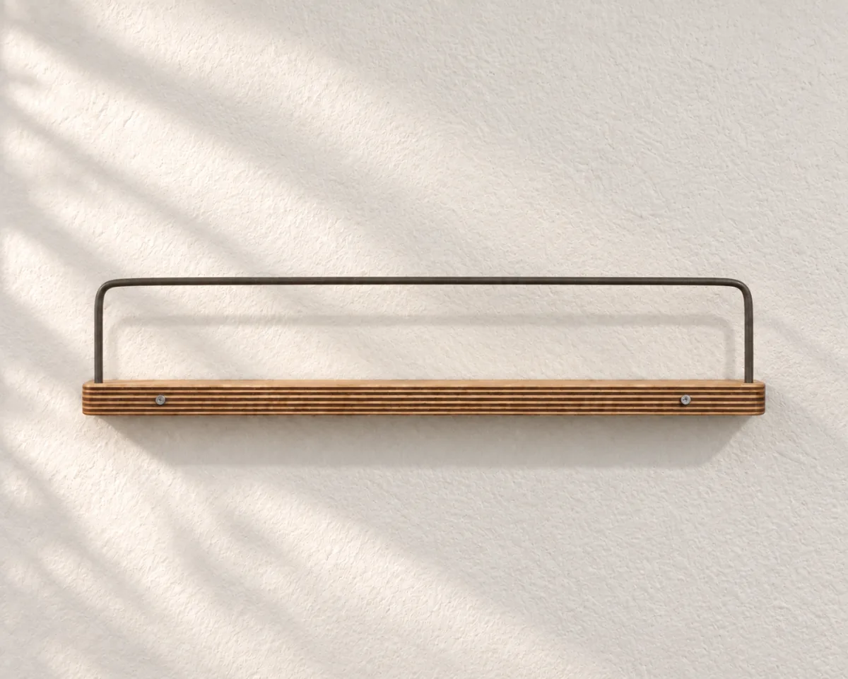 Empty 16-inch Art Ledge showing its steel rod and Baltic birch base