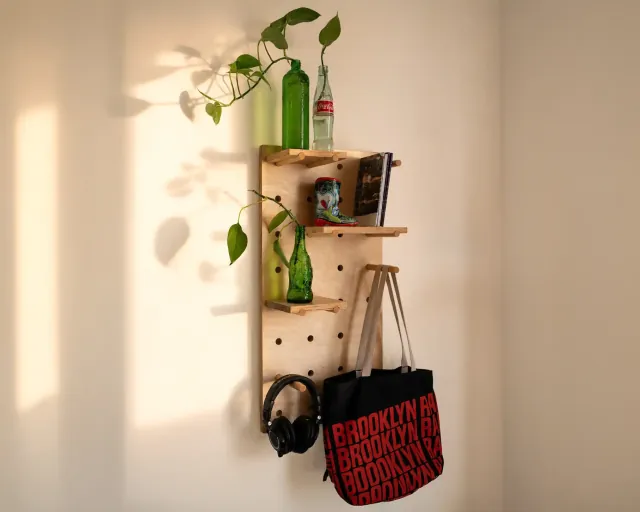 Starter Pegboard bundle installed in a warm interior