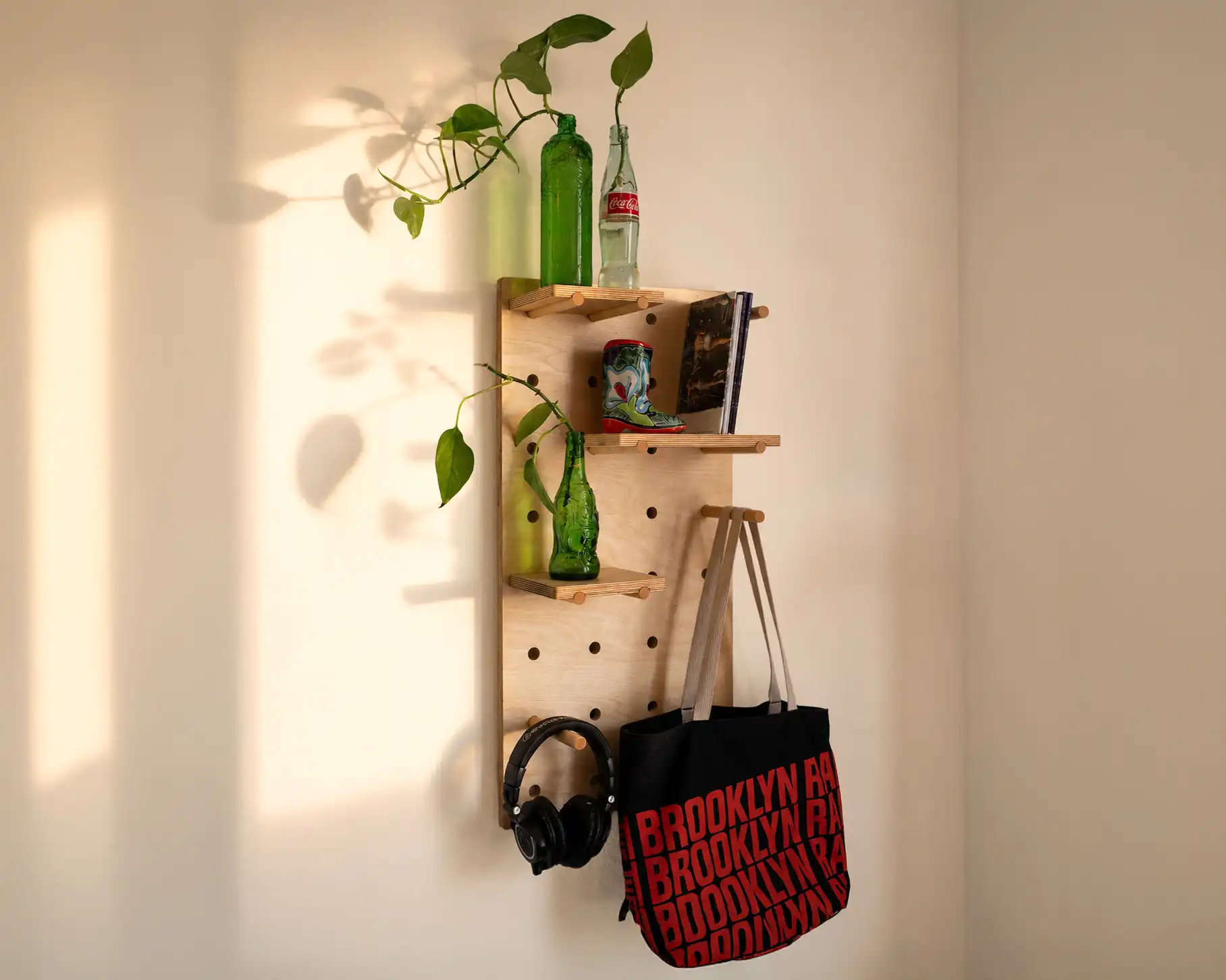 Starter Pegboard setup installed in a warm interior